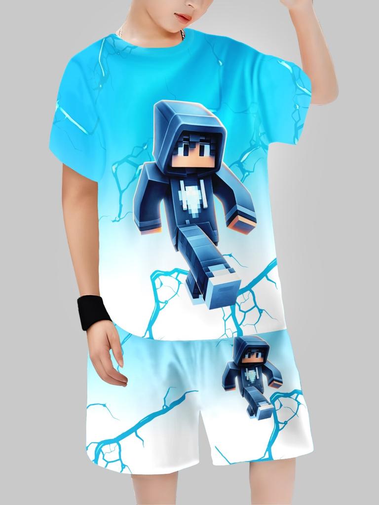 Sommer Kinderkleidung Lässiges 3D-Druck Kurzarm-T-Shirt Jungenkleidung