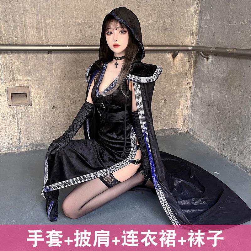 Halloween costume sexy witch costume dark European and American babes slim robe nightclub cosplay costume