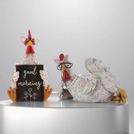 Rustic Rooster Figurine Resin Distressed Chicken Statue Farmhouse Style Rooster Sculpture for Thanksgiving Day Desktop Decoration