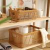 Rectangular Woven Storage Basket With Open Weave Design Breathable Visible Organizer Books Files Toys