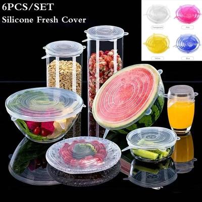 6Pcs Kitchen Storage Food Silicone Cover Cap Universal Silicone Lids Cookware Bowl Reusable Stretch Lids Accessories Canning Lid