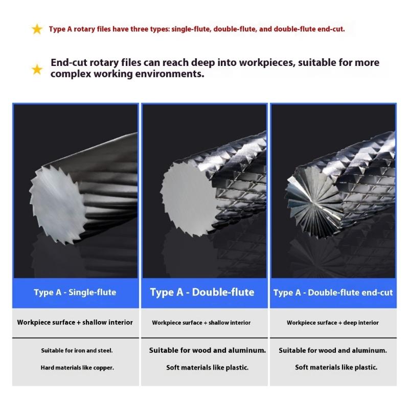 Efficient Chip Removal Rotary File Milling Cutter up to 50000RPM Suitable for Steel Aluminum Wood Rust Removal Deburring