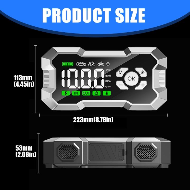 Car Jump Starter Cordless Electric Tire Inflator Mobile Power Car Battery Booster Digital Display Air Pumps with Flashlight