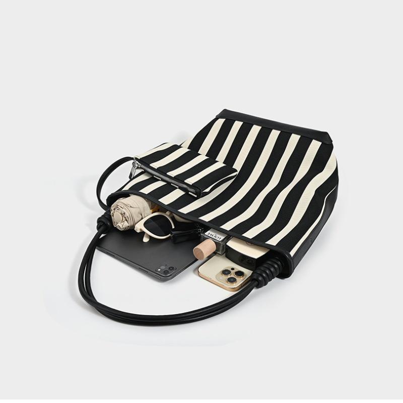 Damen Tote Bag Gestreift WEICHES Leder Lässig Modisch Einfach Umhängetasche Große Kapazität Handtaschen und Geldbörsen Damen Eimer Taschen