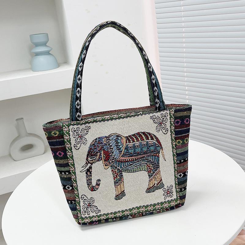 Cartoon embroidered canvas handbag women's bag casual handbag office worker small satchel