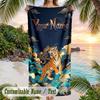 Tiger Spirit Clouds Theme Quick Dry Beach Towel Custom Name Text Print Large Sand Resistant Towel Beach Vacation