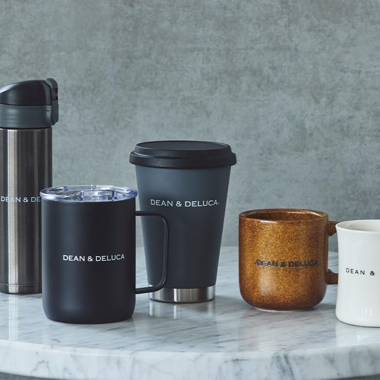 DEAN & DELUCA Stainless Steel Mug with Lid, Black, 300ml, Keeps Drinks Hot and Cold