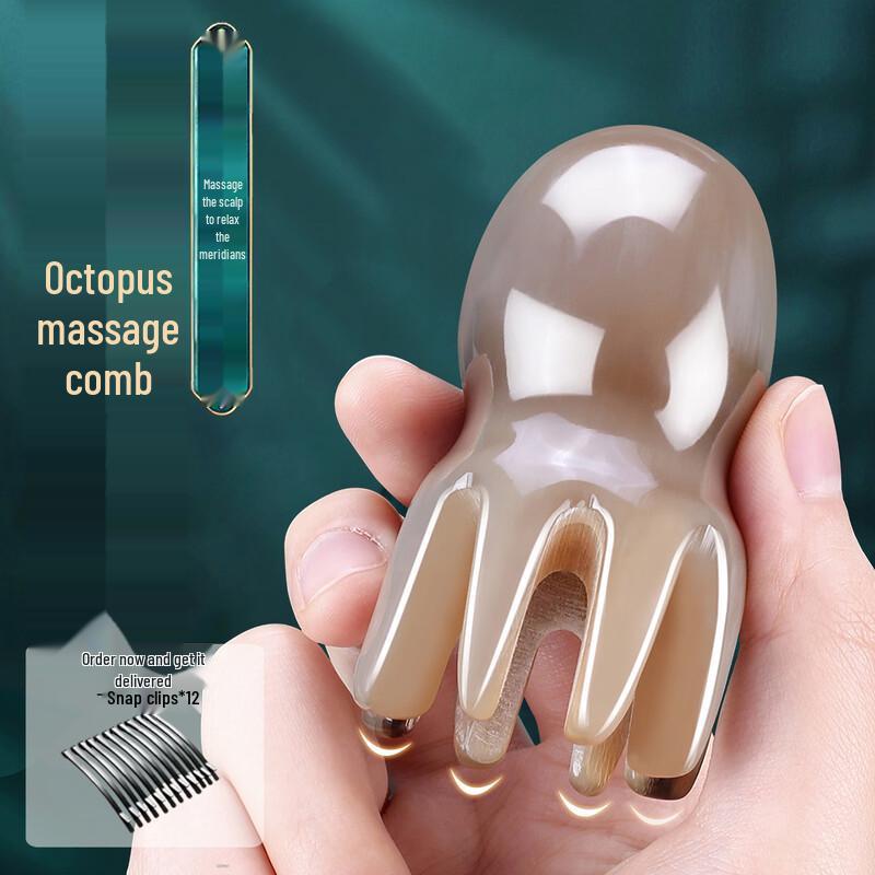 Natural Ox Horn Octopus Scalp Massager & Gua Sha Tool