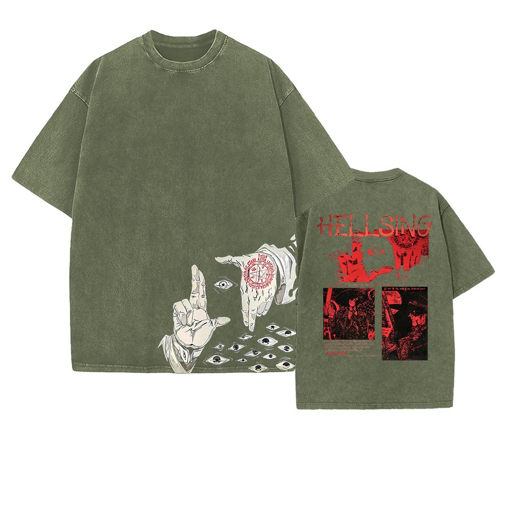 Alucard Hellsing Manga Graphic Tshirt Men Women Clothing Vintage Washed Oversized T Shirt Summer Cotton Short Sleeve Tees Tops