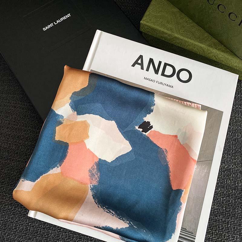 Eșarfă de mătase pentru femei, primăvară/vară, 70 * 70 cm, eșarfă pătrată din sarg de mătase simulată, imprimată la modă, eșarfă pătrată mare, eșarfă profesională