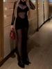 European-American Style Sexy See-Through Long Dress - Slim Fit, Round Neck, Open Back, Long Sleeve, Slit, Spring/Summer New Arrival