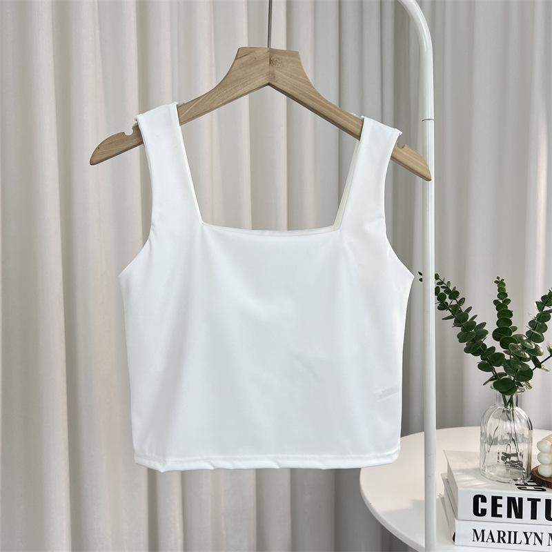 

Женская майка Ice Silk с широкими плечами, накладкой на грудь, квадратным вырезом и открытым пупком для летней спортивной одежды One Size 75-125jin