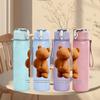 1PC Simple Teddy Bear Figure 750ml Color Plastic Sports Water Bottle Leakproof Flip Straw Lid Suitable for Sports Office Home Use