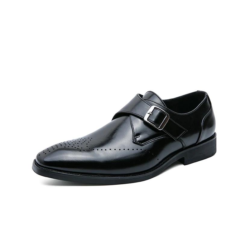 Fashion Dress Leather Shoes Men Business Oxford Shoes Fashion Carved England Buckle Formal Mengke Shoe Pointed Office Wedding Men Shoe