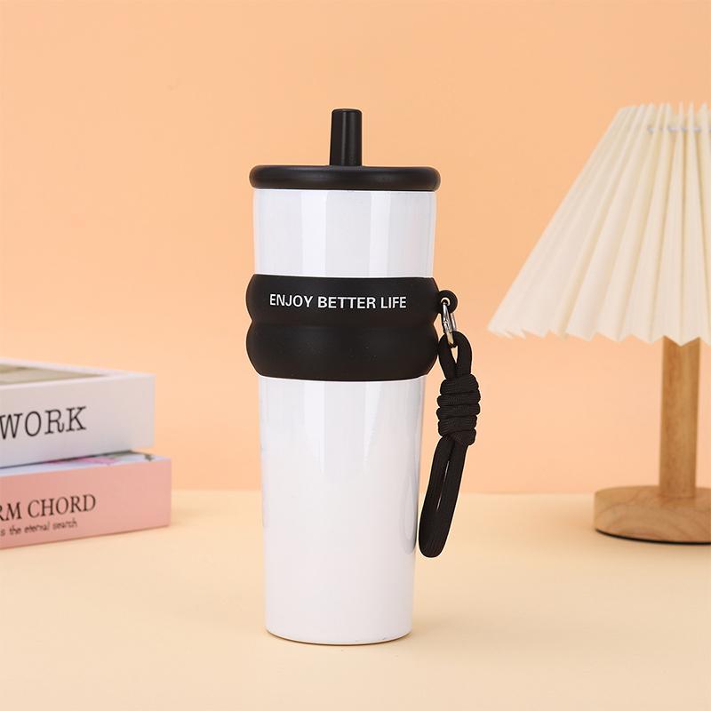 710Ml Large Capacity Car Thermos Mug Stainless Steel Vacuum Flask With Retractable Straw Leak-Proof Coffee Tea Cold Drink Bottle