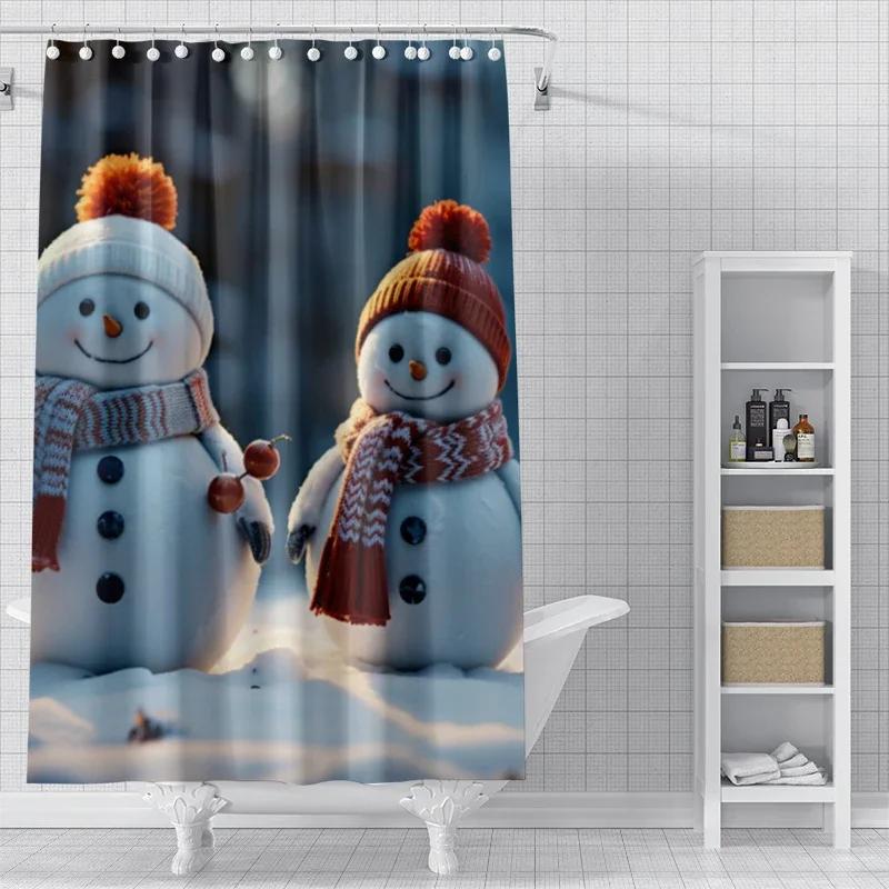 Home Decoration Shower Curtains For Bathroom Waterproof Curtain Fabric Modern Nordic Style Living Room Merry Christmas Winter