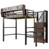 Letto Alto 90x200 con Striscia LED, Scala di Sicurezza e Spazio di Archiviazione Flessibile Letto in Metallo Letto per Adulti Letto a Castello per Bambini Nero