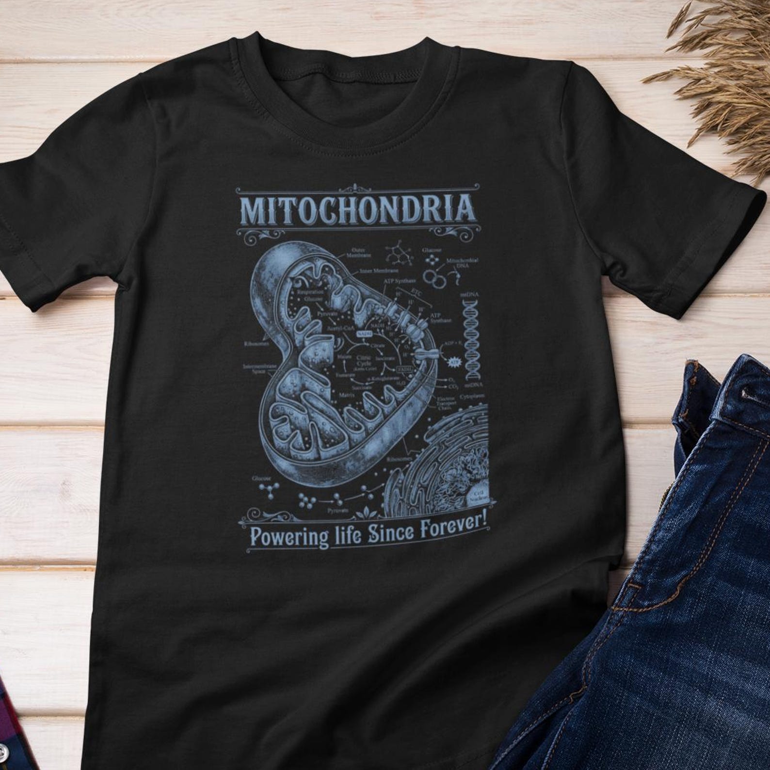 Love Science TShirt - Mitochondria Powering Life Since Forever! | Graphic Cotton Tee XL