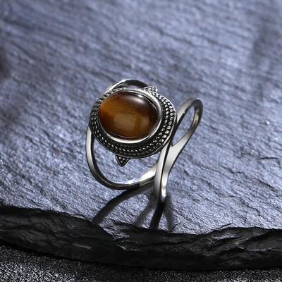 Luxus Natur 8*10MM Tigerauge Stein Rhodochrosit Ringe Zirkon Geschenk S Silberring für Männer Frauen
