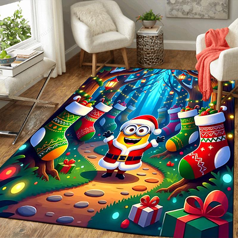 1Pc Christmas Minions Celebration Rug Office Carpet Indoor Outdoor Doormat Nonslip Soft And Comfortable Living Room Christmas Halloween Gift D91851