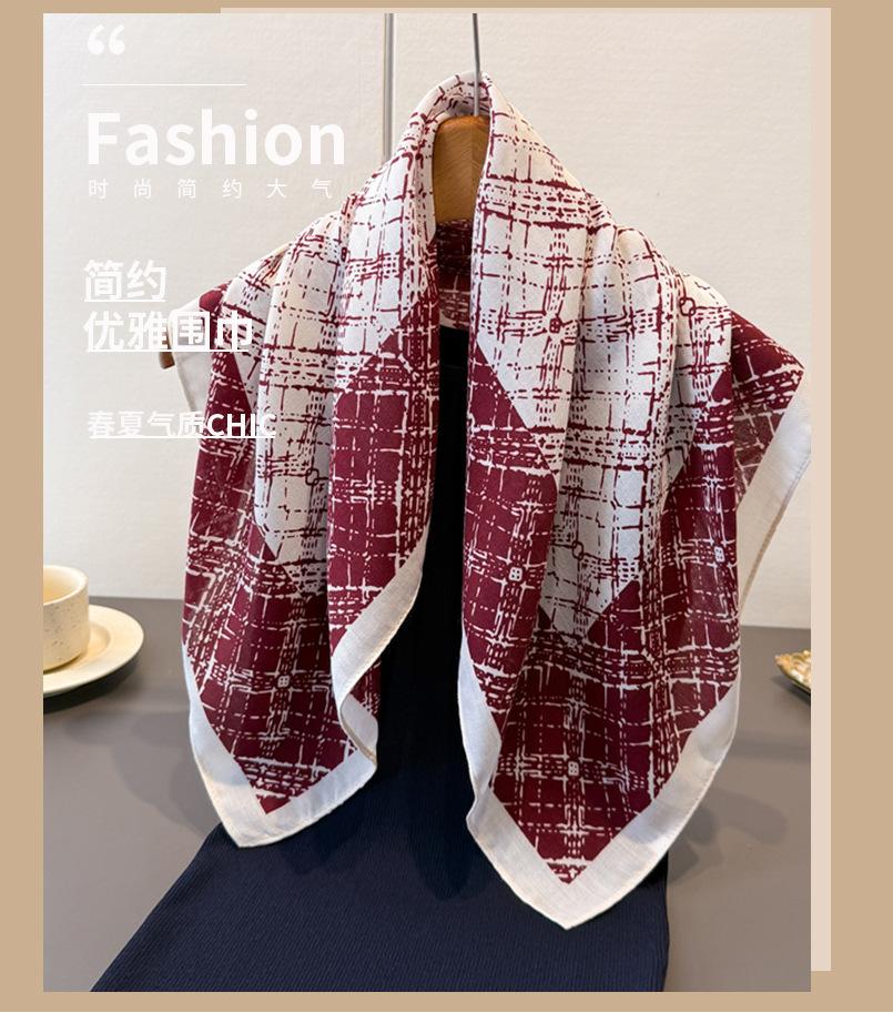 Plaid Texture Herringbone Pattern Cotton and Linen Small Square Scarf Silk Scarf Imitation Velvet Headscarf Shawl Sun Protection Scarf Women's Scarf