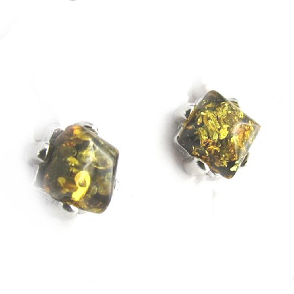 Les Trésors De Lily [N1989] - Green Amber 'Inspiration' Silver Earrings (rhodium-plated) - 6 Mm
