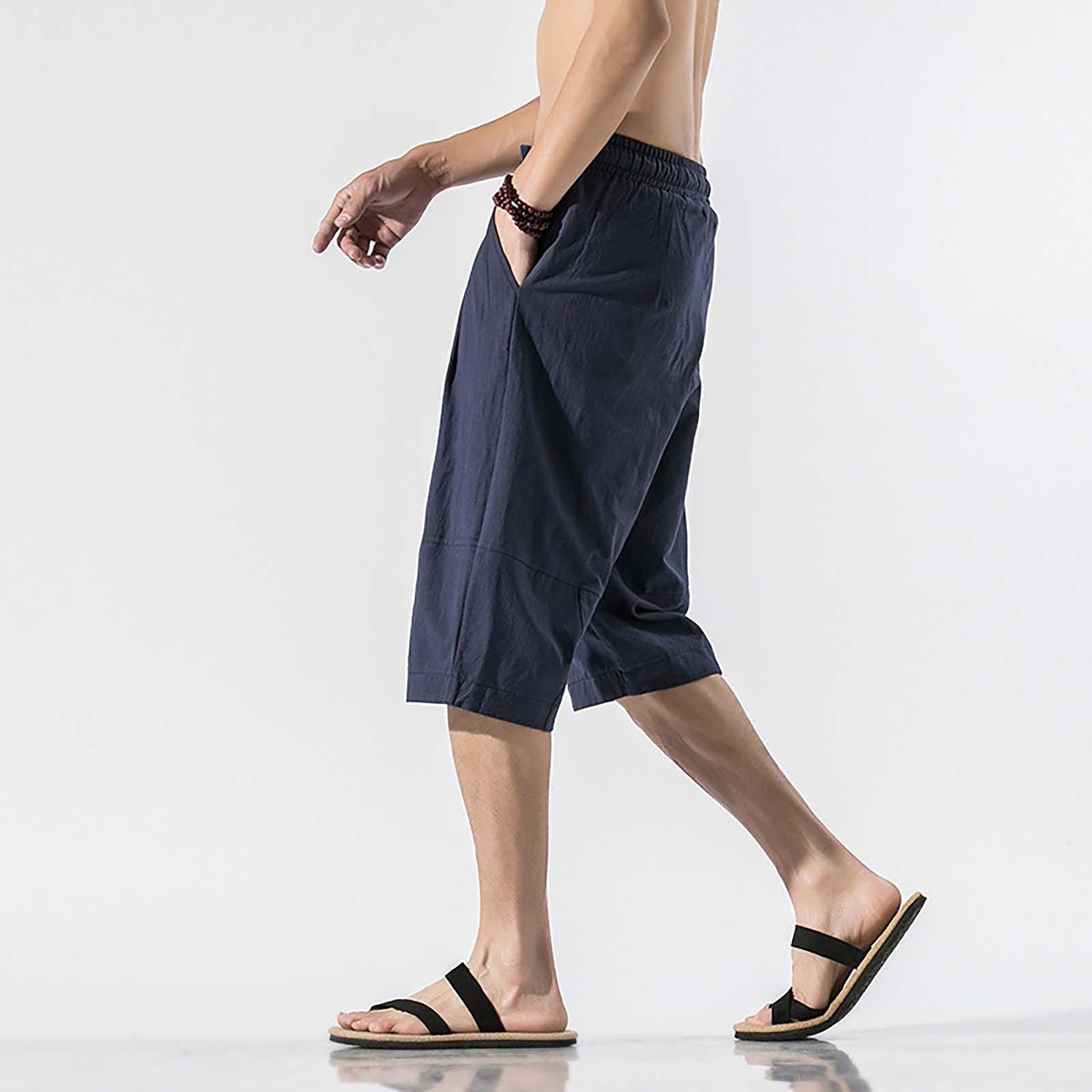 

Мужские повседневные брюки, модные укороченные брюки, модные прямые мужские брюки с драпировкой XL тёмно-синий