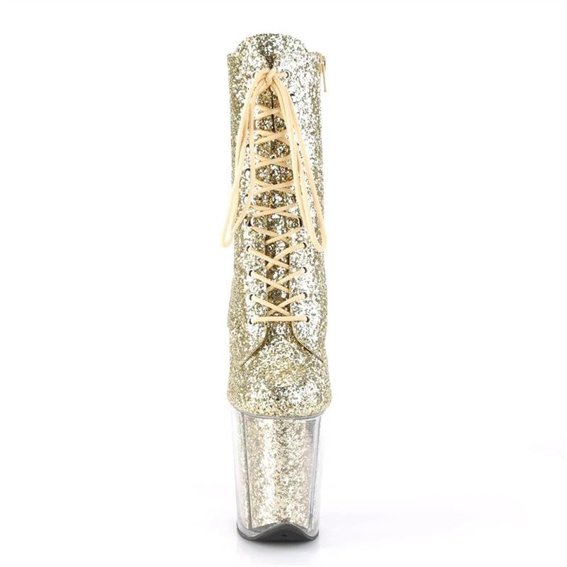 Sexy Women Bright Patent Leather Low Boots High Heel 20cm Stiletto Round Toe Boots Pole Dancing Shoes