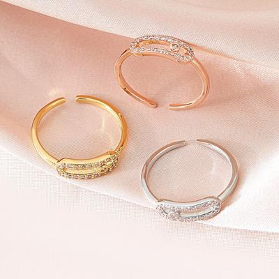 Luxury Open Zircon Ring For Women Fashionable Gold Tone Adjustable Band Elegant Jewelry Gift