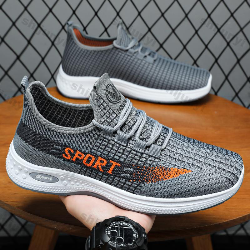 Fashion Men's Sneakers 2025 New Mesh Breathable Fly Weave Soft Sole Running Shoes Fashion Lace Up Lightweight Comfortable Casual Shoes