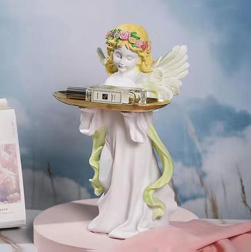 Nordic Resin Angel Girl Storage Tray Statues Ornaments Birthday Gift Home Room Desktop Sculpture Decoration Photography Props