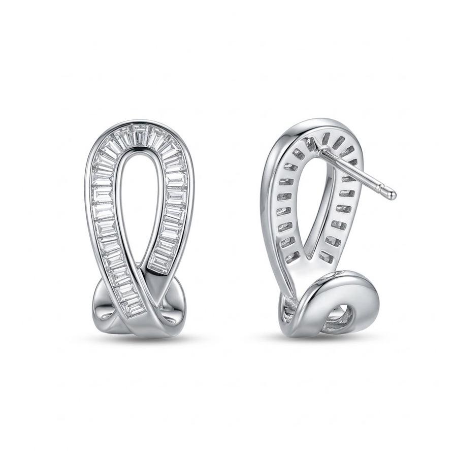 European American Retro Zircon Four-Leaf Clover Bow Heart Stud Earrings, 925 Silver