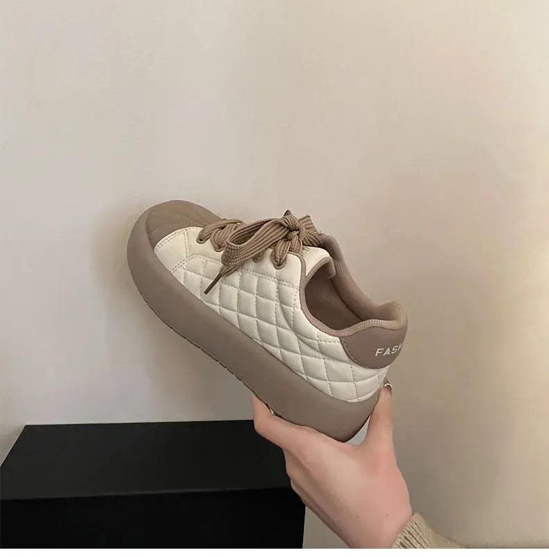 Platform Vulcanized Shoes for Women Lace-up Sneakers for Women Low-top PU Women Jogging Shoes Waterproof Casual Walking Shoes