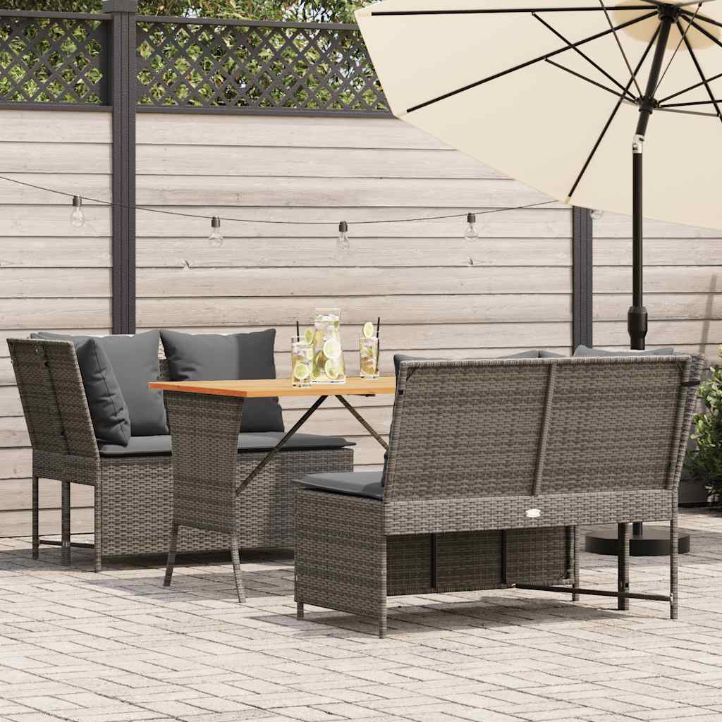 3 Piece Garden Sofa Set with Cushions Grey Poly Rattan