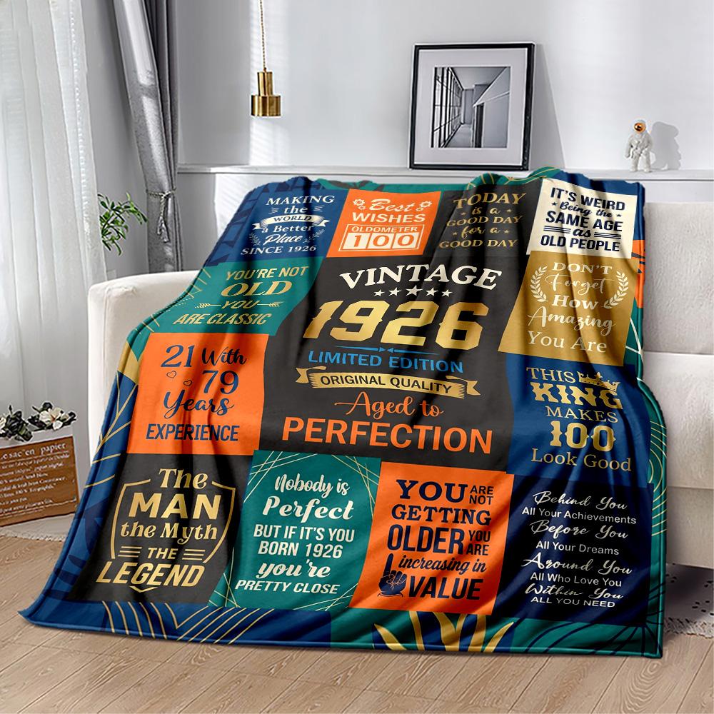 Vintage 100th Birthday Celebration Blanket Comfortable Suitable for Office Chair Picnics All-Season Use Stylish Decor