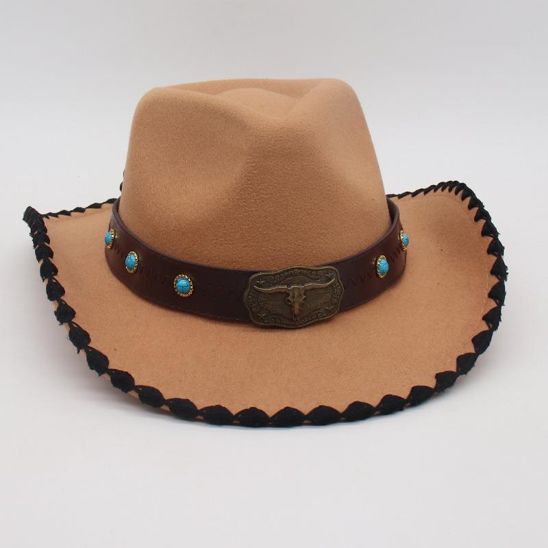 Men'S And Women'S Ethnic Style Western Cowboy Hat Sunscreen Travel Sunshade Top Hat Big Brim Jazz Hat Knight Hat