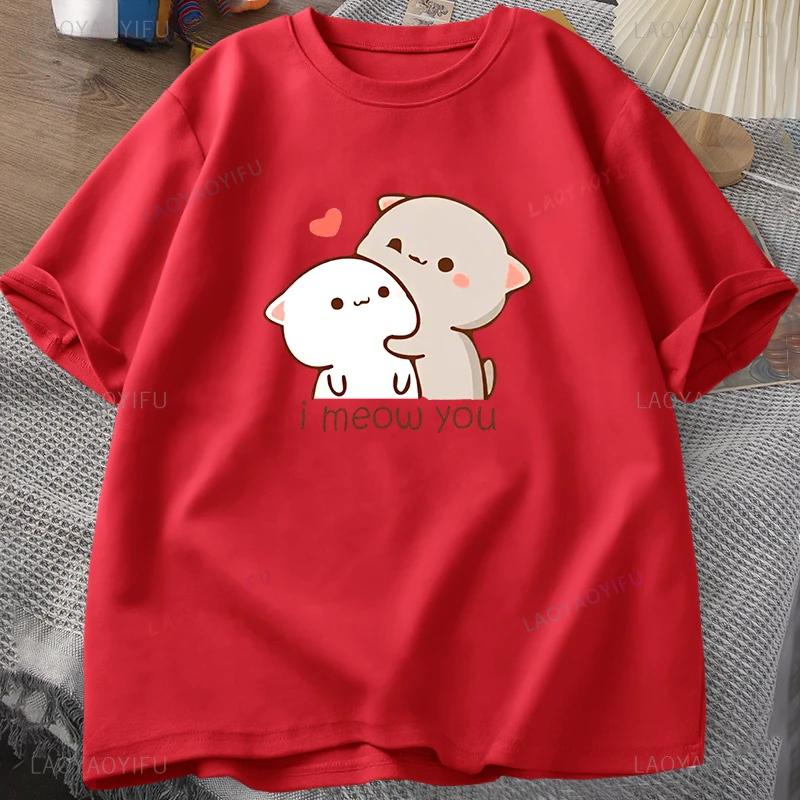 Cute Bubu Dudu Couple Cotton Tshirt Funny Cat Printed Women Men T-shirt Summer Short Sleeve Print O Neck Aesthetic Y2k Clothing