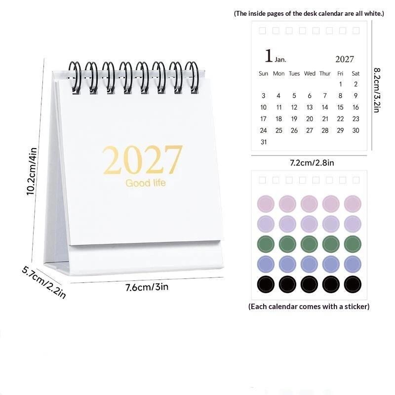 2027 Mini Desk Calendar 1Pcs Exquisite Gold Foil Spiral Bound Small Desktop Decor for Student Study Plan Gift