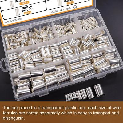 166/305 Pcs Wire Ferrules Kit 8 Sizes Silver Plated Copper Crimp Terminal Connector Insulated Cord End Sleeves Terminal