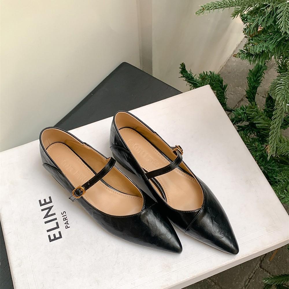 Washed cowhide~ Retro genuine leather soft sole is not tired feet women's shoes spring pointed shoes one-word buckle Mary Jane single shoes laden sho