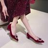 5168-13 Senior Design Sense Rhinestone Square Buckle Cashmere Square Head Temperament High Heels Thick Heel Single Shoes Red