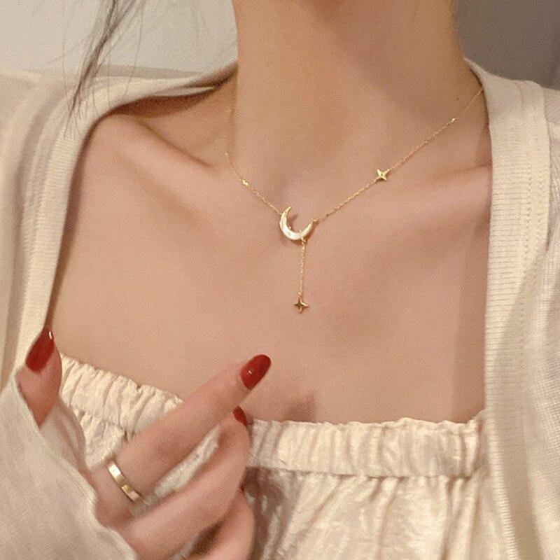 

2023 Новая мода Длинная кисточка Ожерелье Кулон Роскошная Фея Звезда Лунный Воротник Цепочка Ключица Вырез Для Женщин Вечеринка Ювелирный Подарок