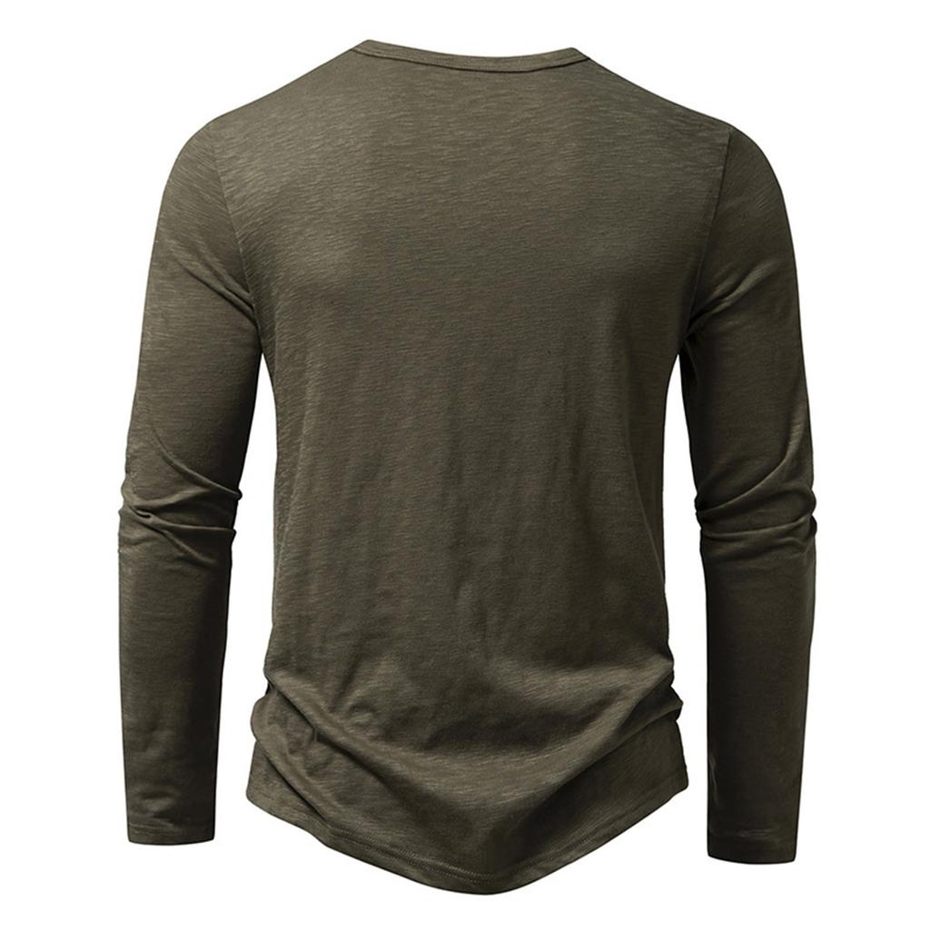 Men's Solid Color Long Sleeve Button Collar Long Sleeve T-Shirt Men's Casual Fashion Top