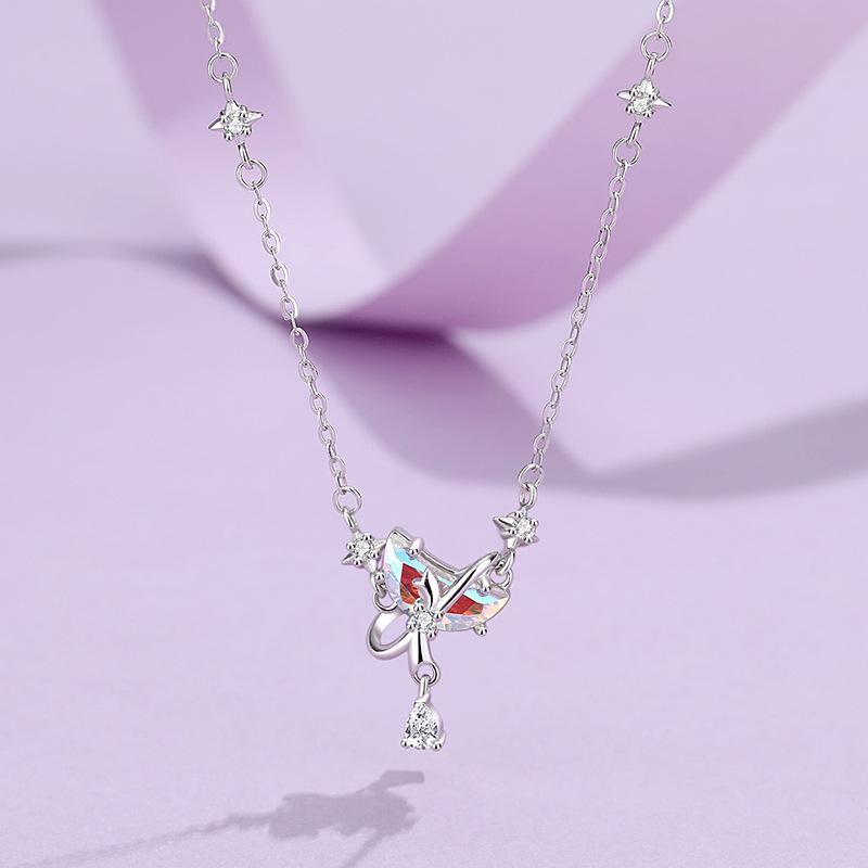 Tichia Moonlight Lover S925 Sterling Silver Necklace with Moon Color Zircon 925 Silver
