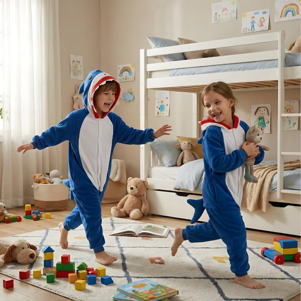 Piżama Onesie Kigurumi Kostium Przebranie Granatowy Rekin Dzieci 135-145Cm