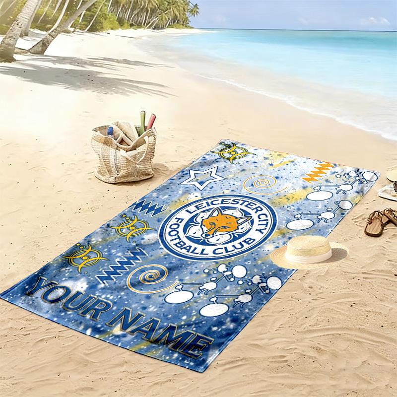 Name Custom Leicester City FC Logo Print Beach Towel, Large Soft Quick Dry Towel for Beach Camping Swimming