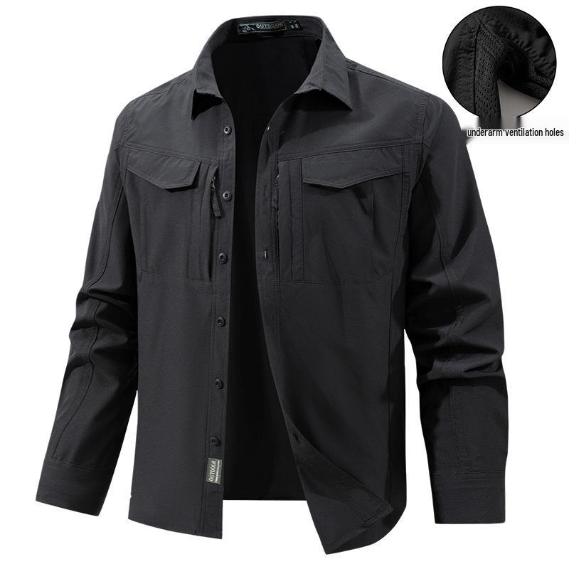 Men's Quick-Dry Mesh Underarm Long-Sleeve Tactical Shirt with Four Pockets