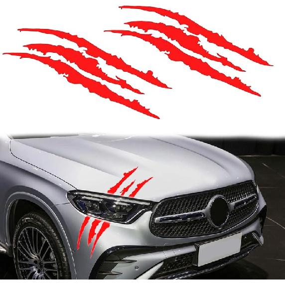 2PCS Car Stickers Reflective Monster Claw Scratch Marks Light Bumper Sticker Waterproof, Claw Marks Decal Reflective Sticker for Car Headlamp,