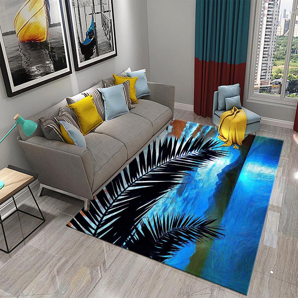Rug Kitchen Bathroom Entrance Mat Non-Slip Rug Green Tropical Palm Leaf Sunset Rug Living Room Decoration Floor