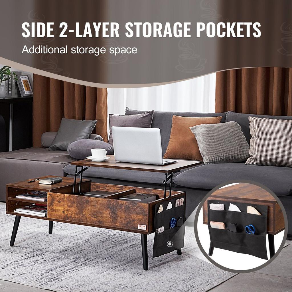 Lift Top Coffee Table 39.4 In Rectangle Coffee Table for Living Room Brown